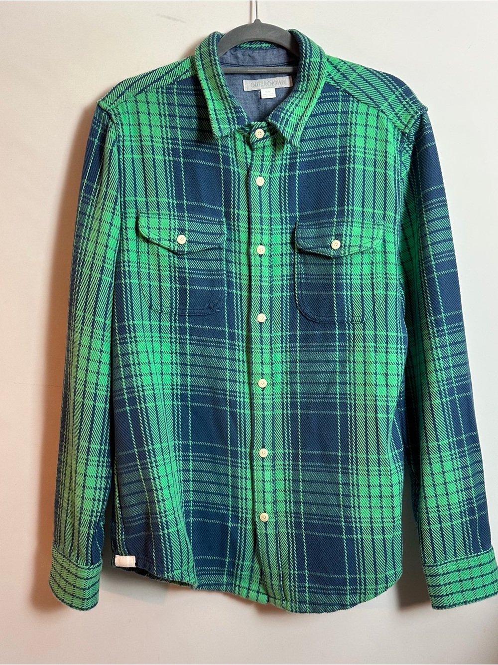 Outerknown Blanket Shirt Green Blue Cotton Mens